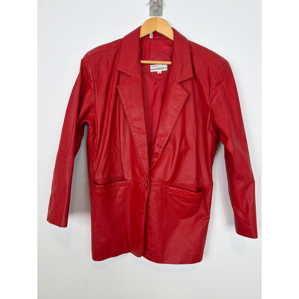 Vintage 1990s Red Leather Blazer S Nappa Cowhide 80s Mob Wife Indie Chic
